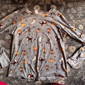 Pillow Talk Gray Dog Print Women's Pajama Top
